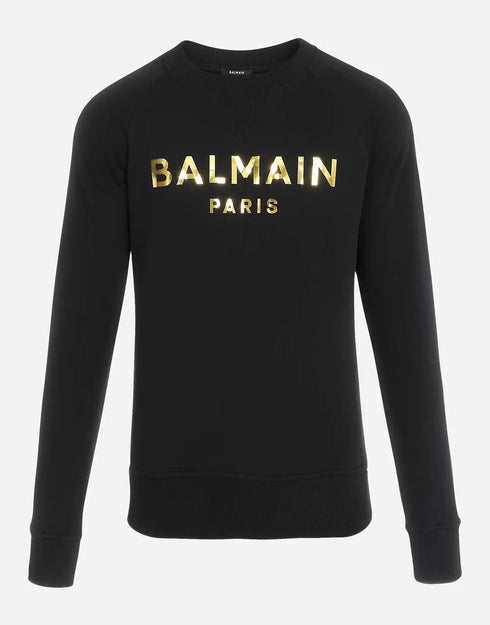 BALMAIN PARIS GOLD  METALLIC LOGO SWEATSHIRT